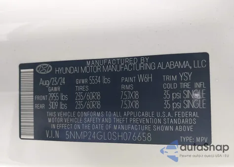 2025 Hyundai Santa Fe Sel из США, поврежденный, VIN 5NMP24GL0SH076658